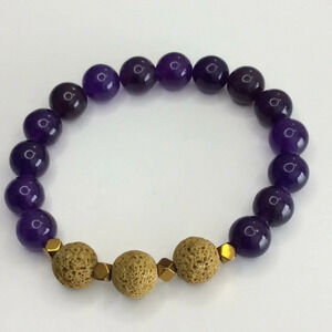 Purple (Amethyst) & Gold (Lava Rock)  Bracelet